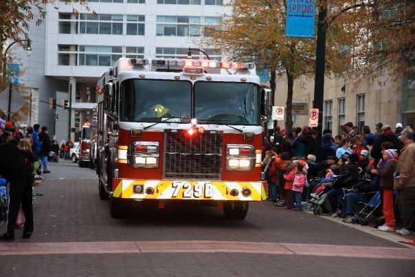 New Engine 729 Bravo in front of the reviewing stand at the 2009 Silver Spring Thanksgiving Parade.